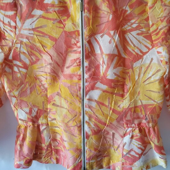 Ruby Rd. FAVORITE Orange Yellow Zip Front Crinkle Burnout Top Women's Size 6P - Picture 6 of 13